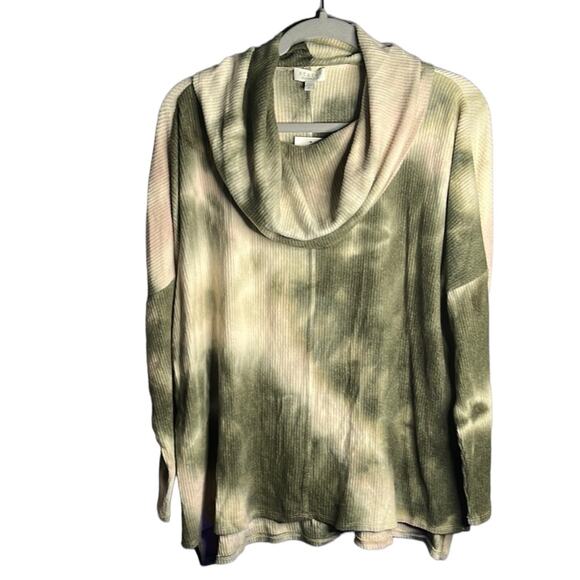 Status by Chennault Green and Tan Dip Dye Ribbed Cowlneck Sweater Size XS - Picture 1 of 8
